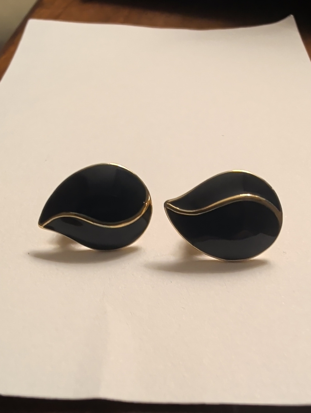 Vintage 1980's Gold Navy Blue Tear Drop Earrings